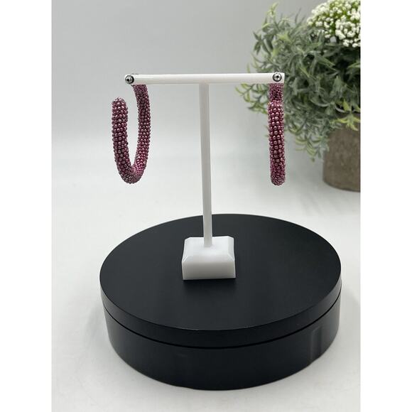 Sachin & Babi Designer Pink and Clear Glass Beaded Large Hoops 2.5" - Picture 8 of 12